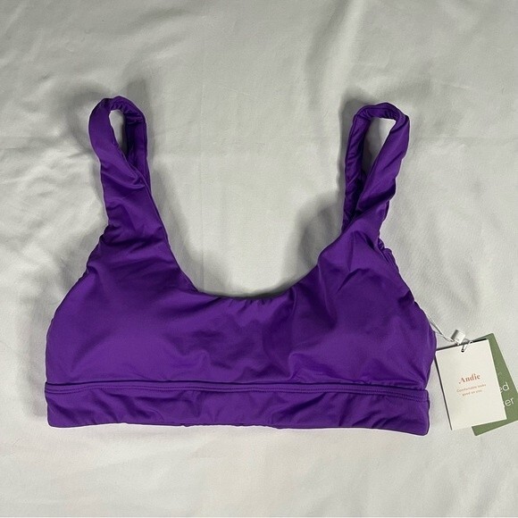 Andie Swim Purple Size M Ventura Bikini Top Scoop Neck Recycled Polyester Beach - Picture 2 of 7